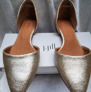 J. Jill Silver Metallic Flat Leather Shoes Size 7
